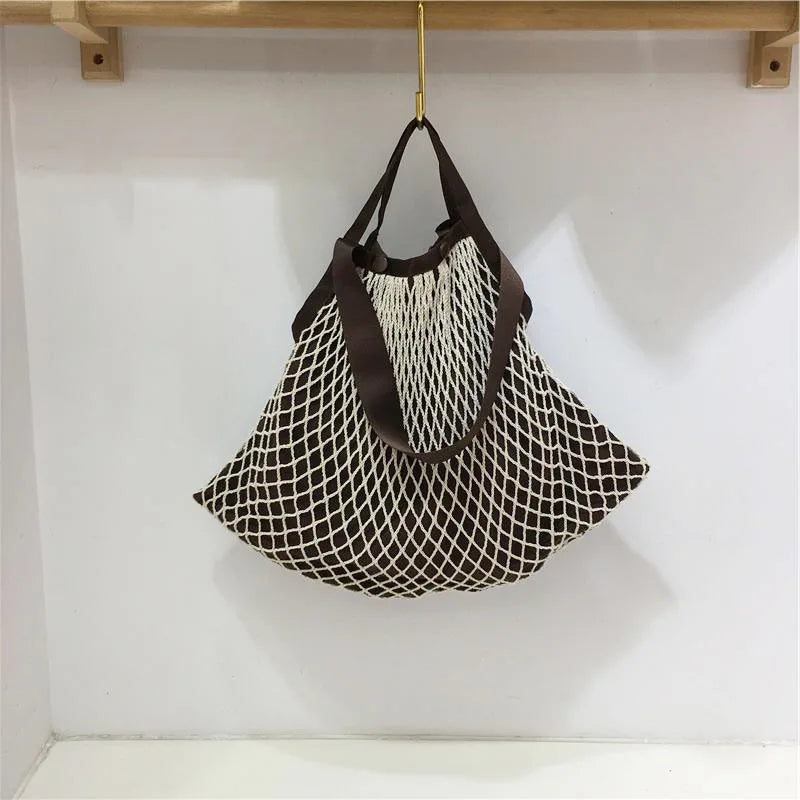 Soufree  -  Fashion design stitching design woven Net Bag for women handbag  large capacity casual ladies shoulder bag big totes bolsa