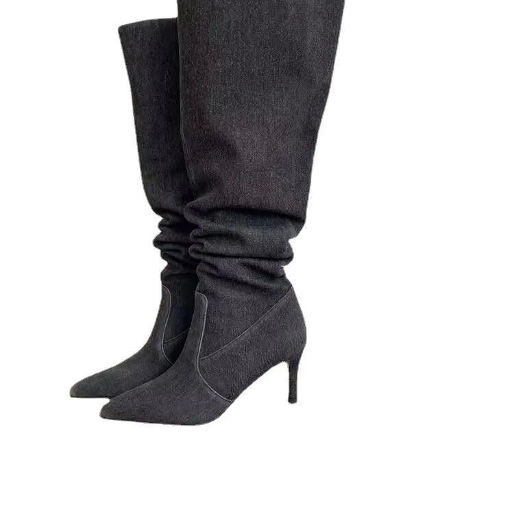 Soufree  -  Women's Mid Calf Boots  Boots-Women Female Shoes Luxury Designer  Cowboy  Ladies Fashion Mid-Calf High Heel Autumn