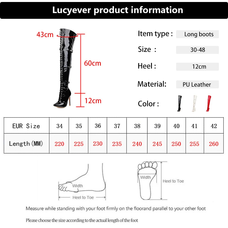 Soufree  - Women Sexy Cross Tied Thigh High Boots Pointed Toe Thin High Heels Over The Knee Boots Patent Leather Shoes Woman 33-46