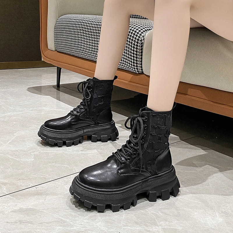 Soufree  -  Stretch Fabric Socks Boots Woman New Ladies Casual Boots Fashion Cross-tied Women Shoes Platform Boots Gothic Women