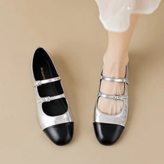 Soufree  -  Silver Mary Jane Shoes Women Flat Shoes Large Size 35-43 Women's Shoes