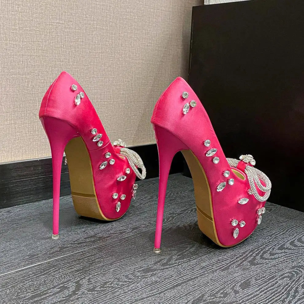 Soufree  -  Sexy Platform High Heels Women Pumps Rhinestone Bow Tie Fashions Party Dress Shoes Luxury Designer Shoes Wedding Stripper Shoes