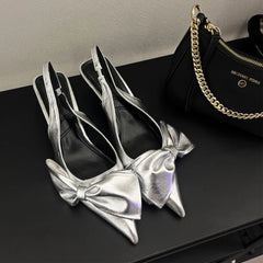 Soufree  -  Bow Tie Pointed High Heel Sandals Women Fashion Designer Slingback Sandals Stiletto Heel Luxury Party Dress Shoes Pumps Female