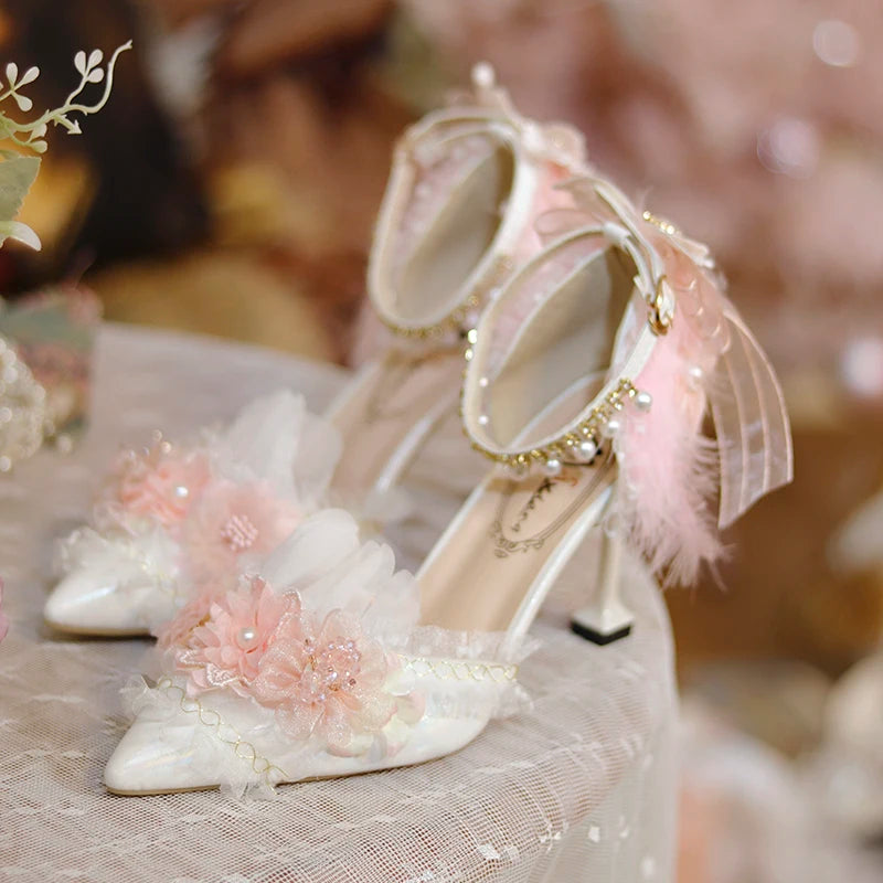 Soufree  -  Lolita Flower Wedding Shoes One Night Story Lolita Shoes Original Pink Pointed Versatile High Heel Slim Heels Shoes