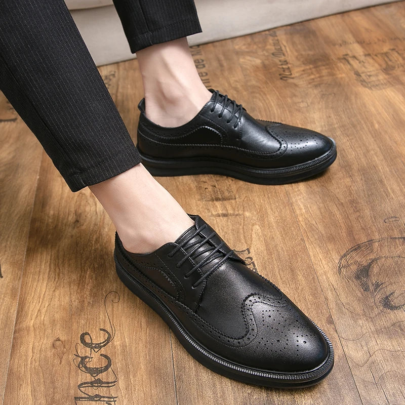 Soufree  -  Brogues Leather Formal Shoes Men Oxfords Thick Bottom Men Fashion Wedding Party Men Dress Shoes Italian Designer Male Shoes