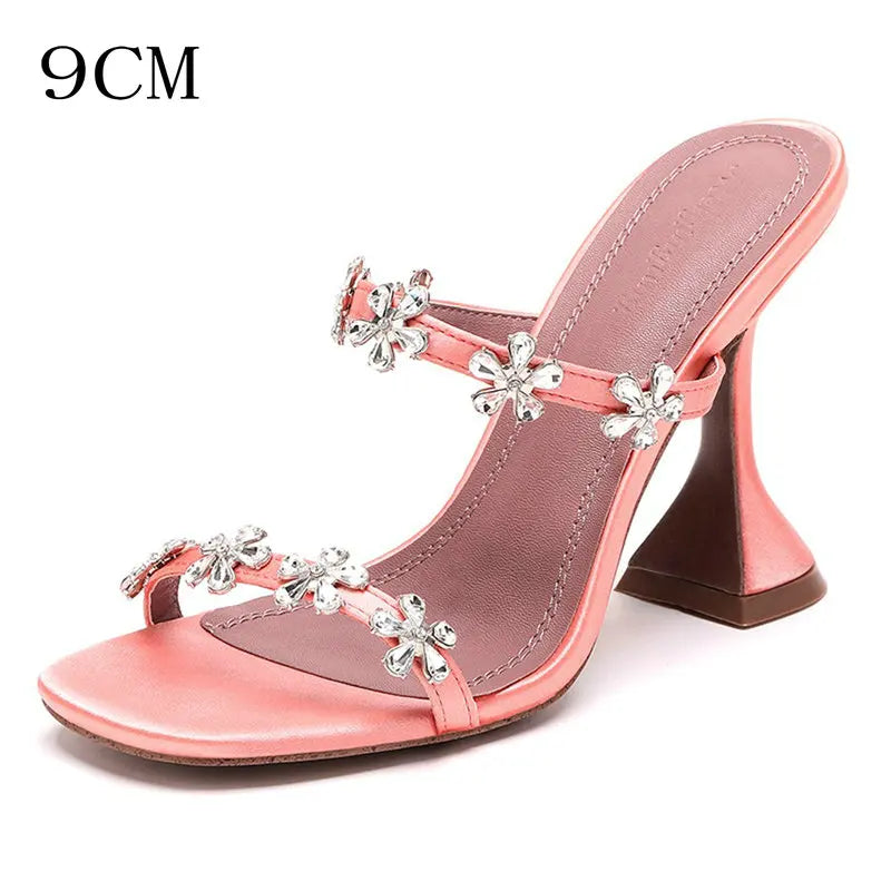 Soufree  - Square Head Rhinestone Sandals Slipper Women  Summer New Fairy Wind Sexy Open-toe High Heels