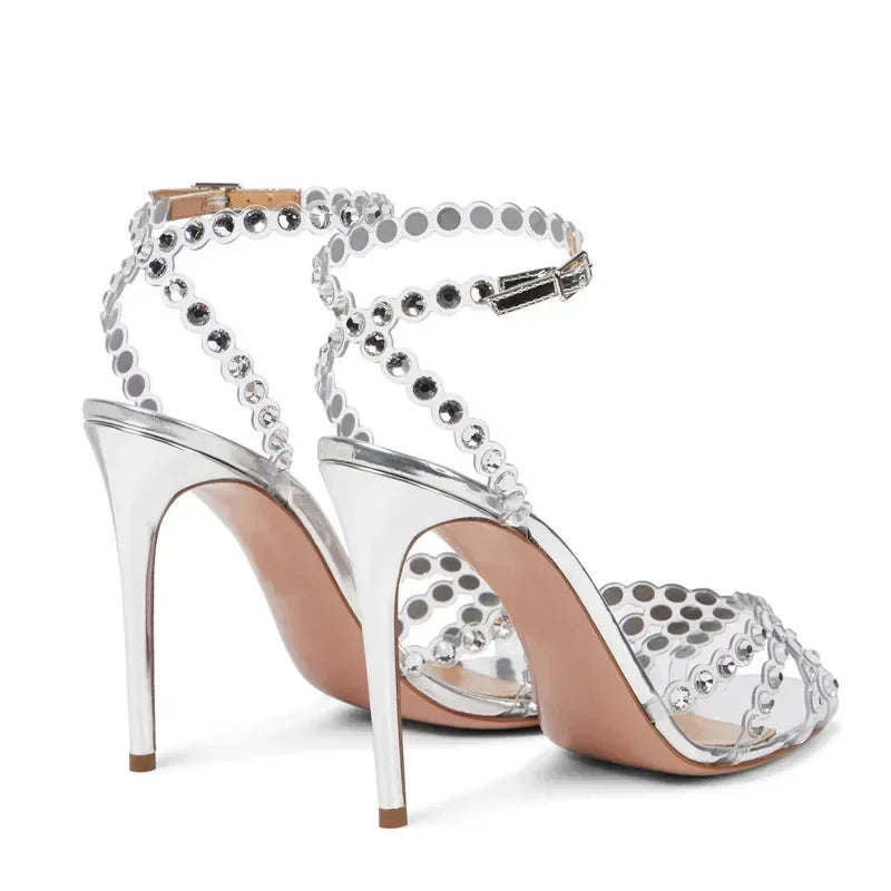 Soufree  -  Luxury Rhinestone High Heels Women Pumps Fish Mouth Sexy Thin Heel Sandals Dress Bridal Shoes Summer Designer Sandalias Mujer