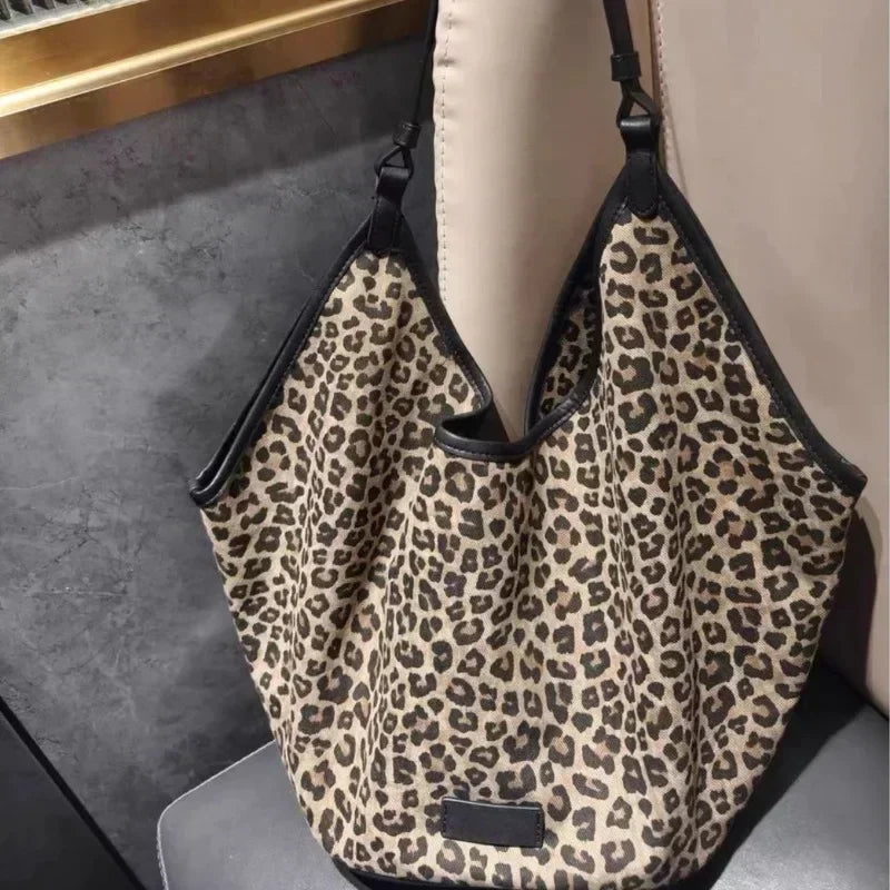 Soufree  -  Vintage Large Leopard Tote Bag Women's Fashion Y2k Shoulder Bag Korean Fashion Aesthetic New Handbags Female Youth