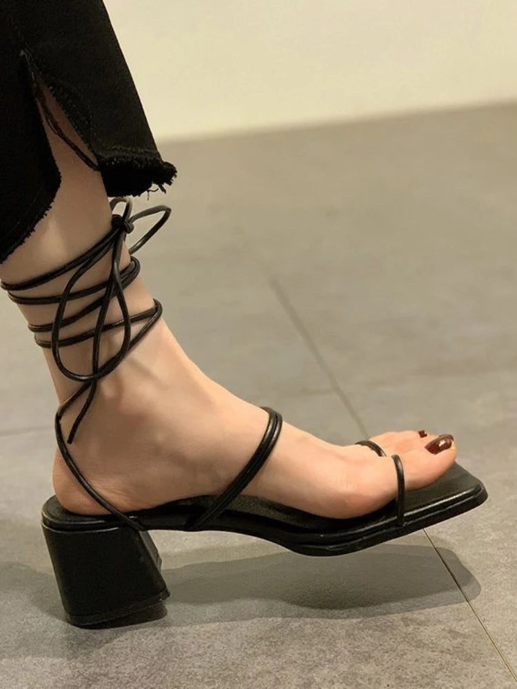 Soufree  -  Sweet French Niche High-heeled Strappy Sandals Women Summer New Fairy Style Shoes Female Open Toe Thick Heel Roman Shoes