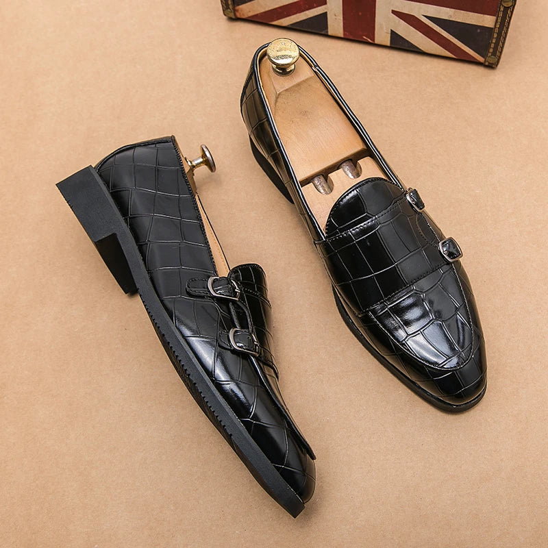 Soufree  -  Patent Leather Men Shoes Luxury Brand Casual Slip on Formal Loafers Buckle Moccasins Italian Male Driving Shoes Size 38-48