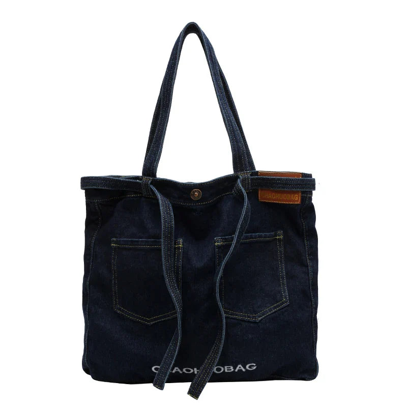 Soufree  -  Large Denim Women's Bag New Jeans Tote Bag Y2K Canvas Shoulder Bag Student Eco Bag Korean Shopper Female Purses and Handbag