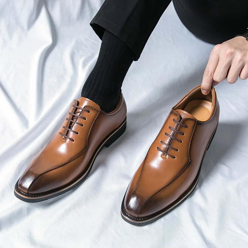 Soufree  - Luxury Business Dress Oxford Men Leather Shoes Painted Stripes Brogue Breathable Spring Autumn office wedding Shoes For Man