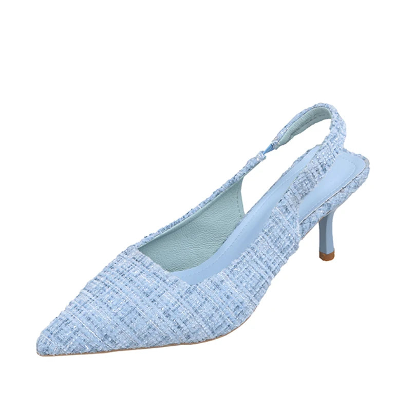 Soufree  -  Brand Designer Slingbacks High Heels Pumps Women Blue Pointed Toe Party Shoes for Woman Summer Thin Heeled Sandals Ladies