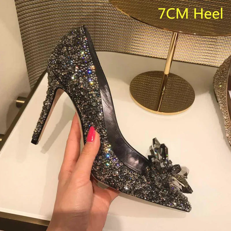 Soufree  -  Newest Shoes Rhinestone High Heels Women Pumps Pointed toe Woman Crystal Party Wedding Shoes 5cm/7cm/9cm