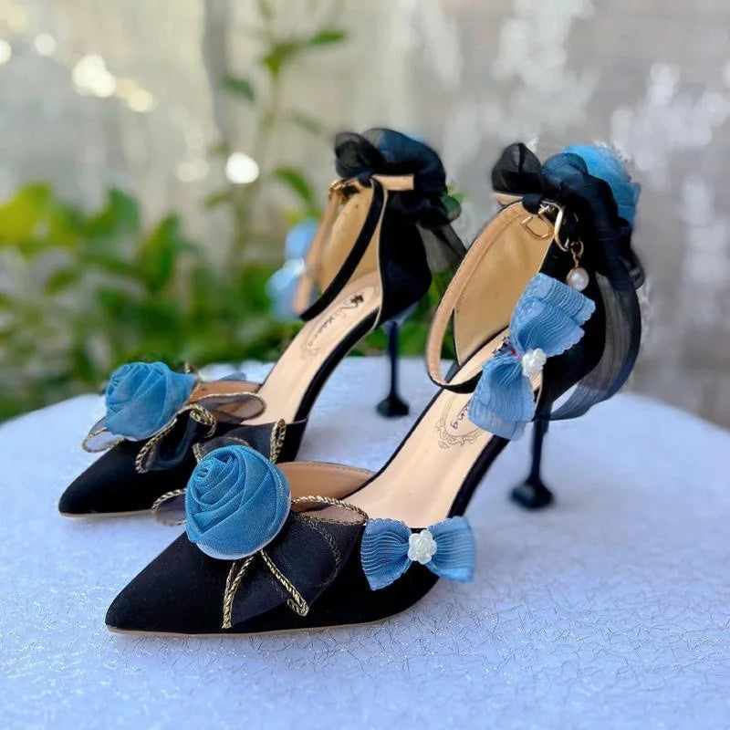 Soufree  -  gothic shoes black high heels women luxury stilettos shoes woman blue heels luxury women's sandal lolita goth shoes y2k heels