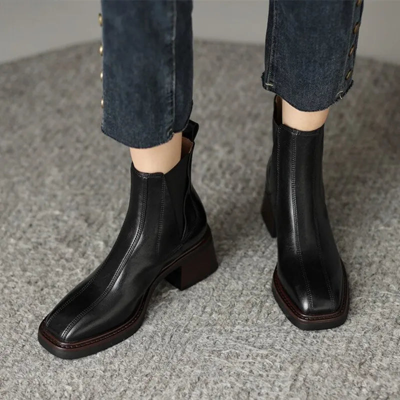 Soufree  -  Chelsea Platform Ankle Boots Women Autumn Winter Fashion Leather Boots for Women Non-slip Comfortable Casual Women's Boots