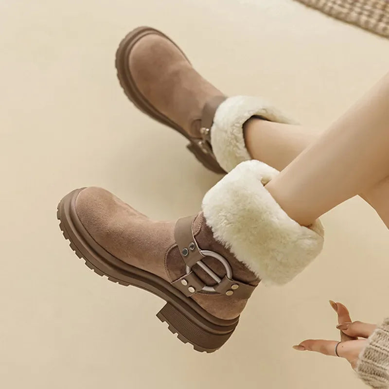 Soufree  -  Winter Women Thick Plush Warm Snow Boots Slip-On Faux Suede Ankle Boots Woman Outdoor Non Slip Platform Cotton Padded Shoes