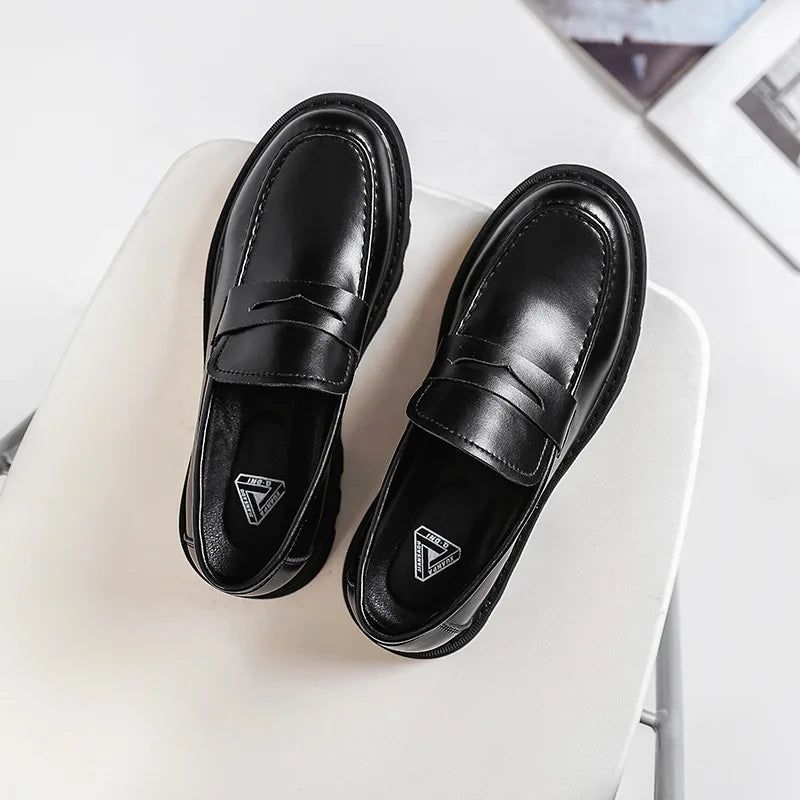 Soufree  -  Men Harajuku Korean Man Leather Shoes Streetwear Fashion Business Casual Thick Platform Genuine Leather Wedding Men Loafers Shoe