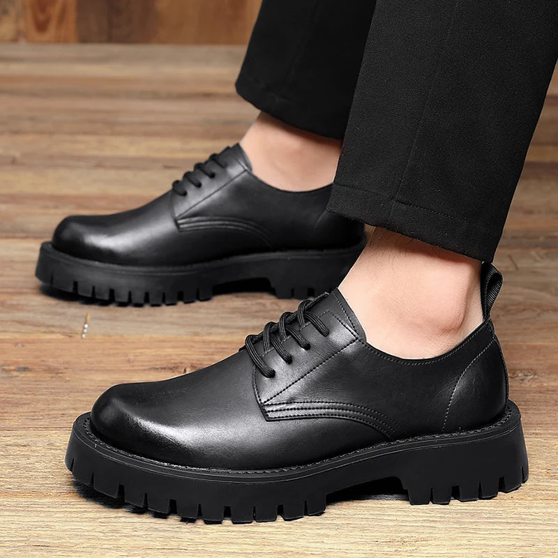 Soufree  -  Men's formal thick soled shoes Classic black versatile design style Wedding Fashion Party Leisure and Business Adult Shoes Hot