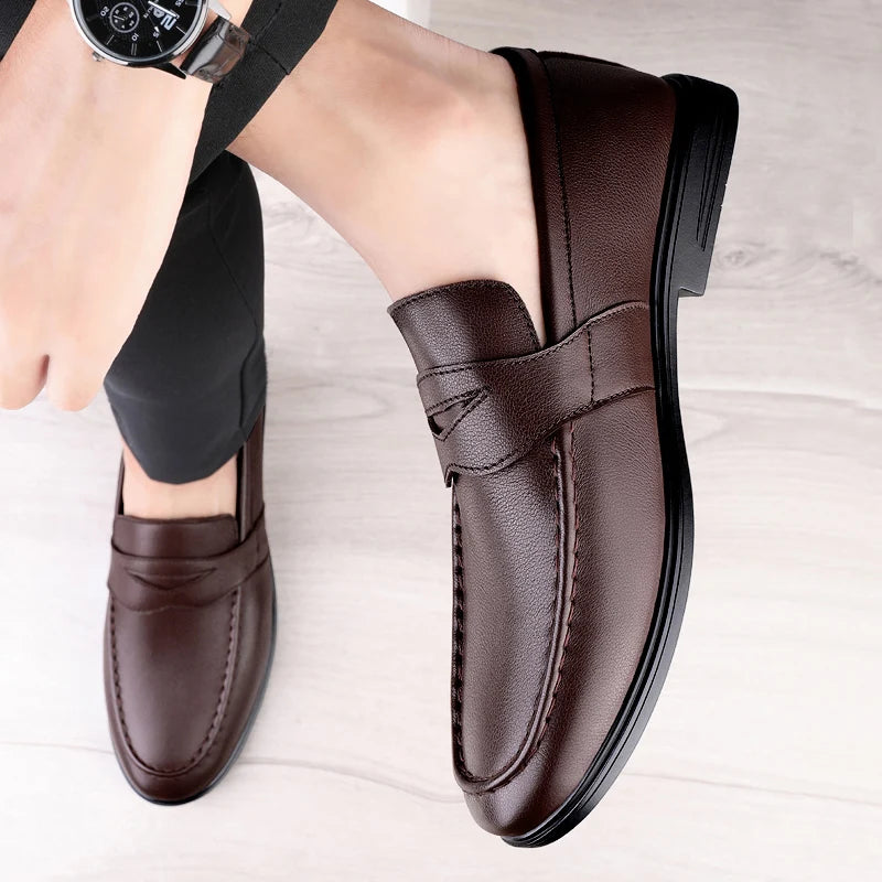 Soufree  -  Spring Autumn Men Casual Loafers Soft Moccasins High Quality Genuine Leather Slip-on Men Shoes Black Driving Business Shoes