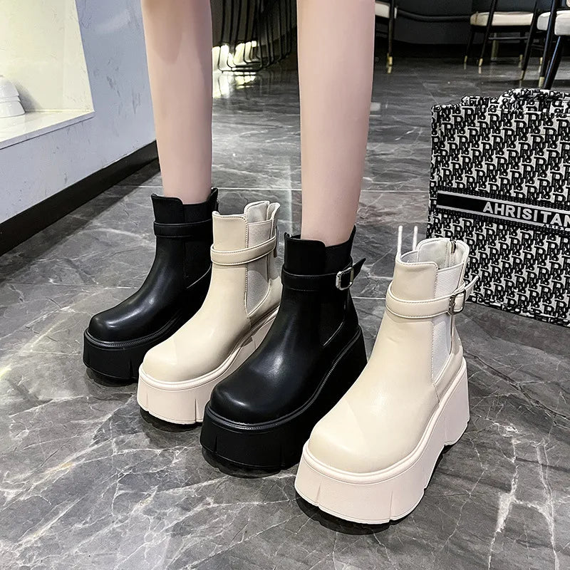 Soufree  -  Winter New Woman Platform Ankle Boots Fashion Round Toe Pu Ladies Elegant Short Boots Shoes Thick Bottom Women's Footwear