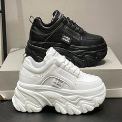 Soufree  -  Leather White Black Chunky Sneakers Women Light Spring Autumn Thick Bottom Casual Tennis Fashion PU Platform Sneakers Ladies