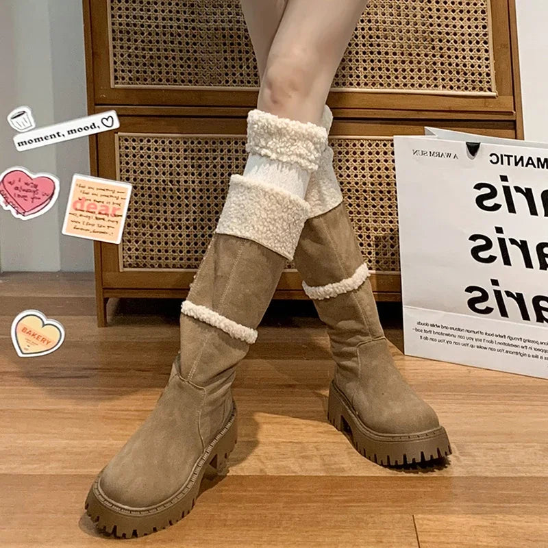 Soufree  -  Vintage Women Western Knee-High Boots Side Zippers Long Booties Comfort Short Plush Shoes Botas Mujer