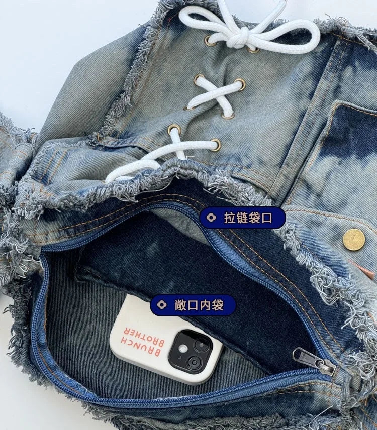 Soufree  -  Fashion Washed Denim Women Shoulder Bag Large Capacity Y2K female Crossbody Bags Soft Jeans Casual handbag Shopping Bag