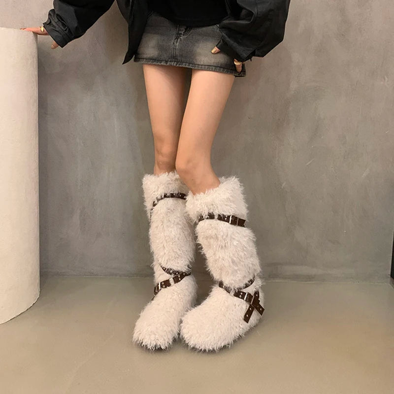 Soufree  -  Winter Designer Women Snow Boots Fashion Short Plush Long Booties Concise Slip On Cotton Shoes