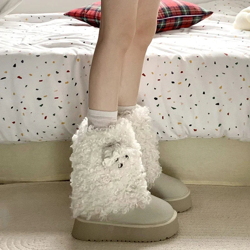 Soufree  -  Winter Warm Plush Women Snow Boots Fashion Cute Short Botas Casual Outdoor Platform Flats Cotton Shoes