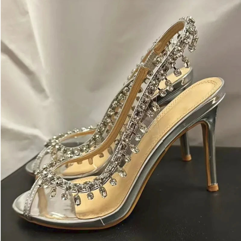 Soufree  -  PVC Transparent Heeled Sandals Women Pumps Sexy Thin High Heels Fish Mouth Silver Luxury Party Heels Crystal Sandals