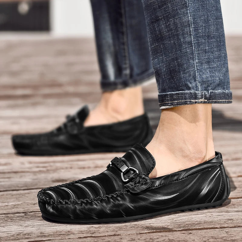 Soufree  -  Flat bottomed men's loafers Classic casual gentleman style Office and driving Lightweight Daily office adult Black Grey shoes