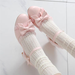 Soufree  -   Spring Women High Heels Mary Jane Pumps Party Wedding White Pink Beige String Bead Bow Princess Cosplay Lolita Shoes 31-43