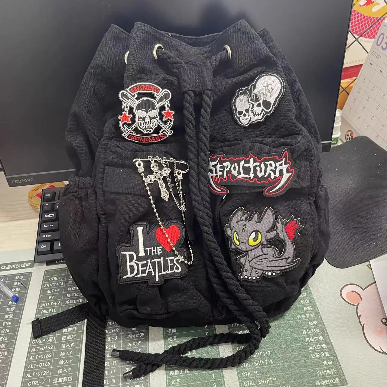 Soufree  -  Large capacity Men Women backpack Y2K Schoolbag goth punk hot girl shoulderbags Cross Skeleton Fashion Female Backpacks