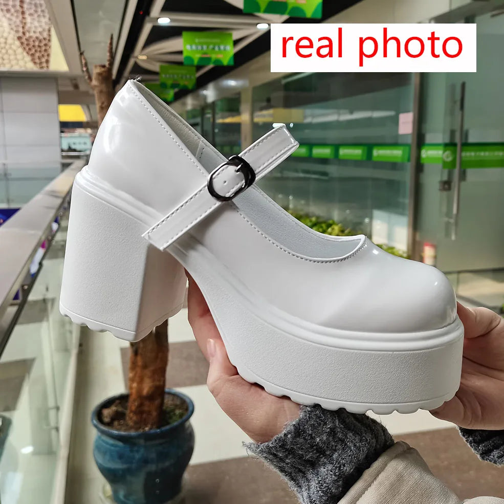 SOUfree  -  White shoes Heels Lolita shoes platform heels Women Mary Jane Shoes Vintage Girls High Heel Japanese Style College Student Shoes