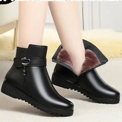 Soufree  -  unique shoes Mum Warm Cotton Shoes Women Winter Fleece Side Zip Thick Bottom Short Boots Leisure Round Head Flats Bota Inverno Feminina