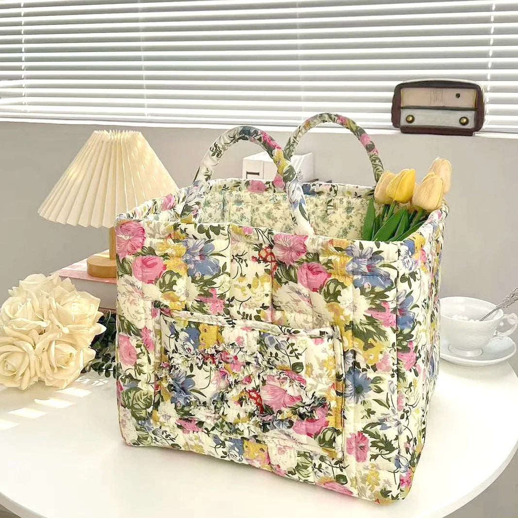 Soufree  -  Sweet Floral Women's Bento Handbags Retro Patchwork Ladies Tote Shoulder Bags Retro Flower Female Storage Shopper Bag Purse