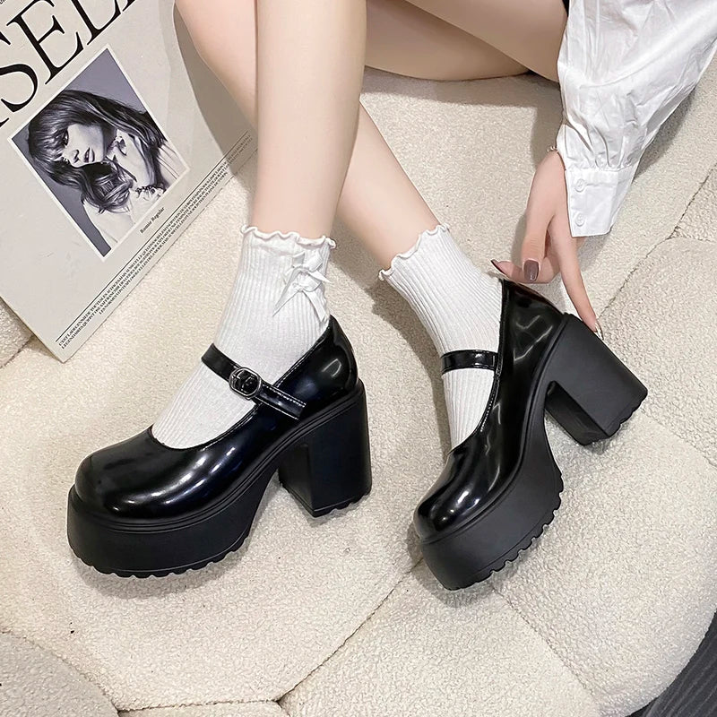 Soufree  -  Retro Chunky Platform Pumps Women New Buckle Strap Super High Heels Mary Jane Shoes Woman Goth Thick Heeled Party Lolita Shoes