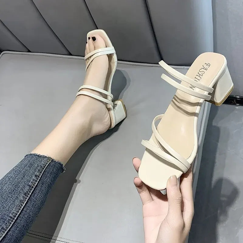 Soufree  -  summer shoes New Women Sandals Ladies Square Heels Elegant Summer Slippers Fashion Woman Sandals Fashion Low-heel Sandals for Women