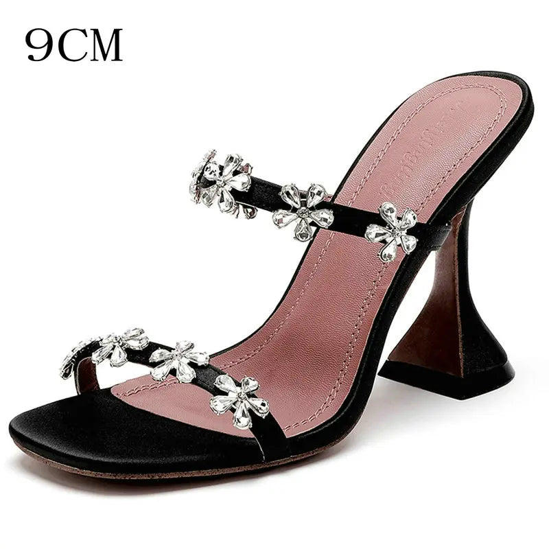 Soufree  - Square Head Rhinestone Sandals Slipper Women  Summer New Fairy Wind Sexy Open-toe High Heels