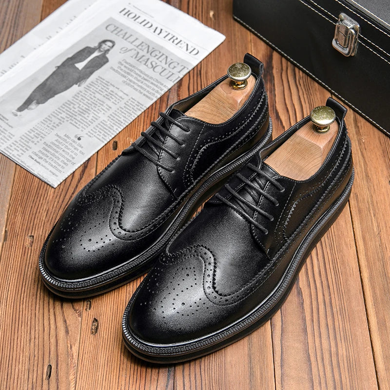 Soufree  -  Brogues Leather Formal Shoes Men Oxfords Thick Bottom Men Fashion Wedding Party Men Dress Shoes Italian Designer Male Shoes