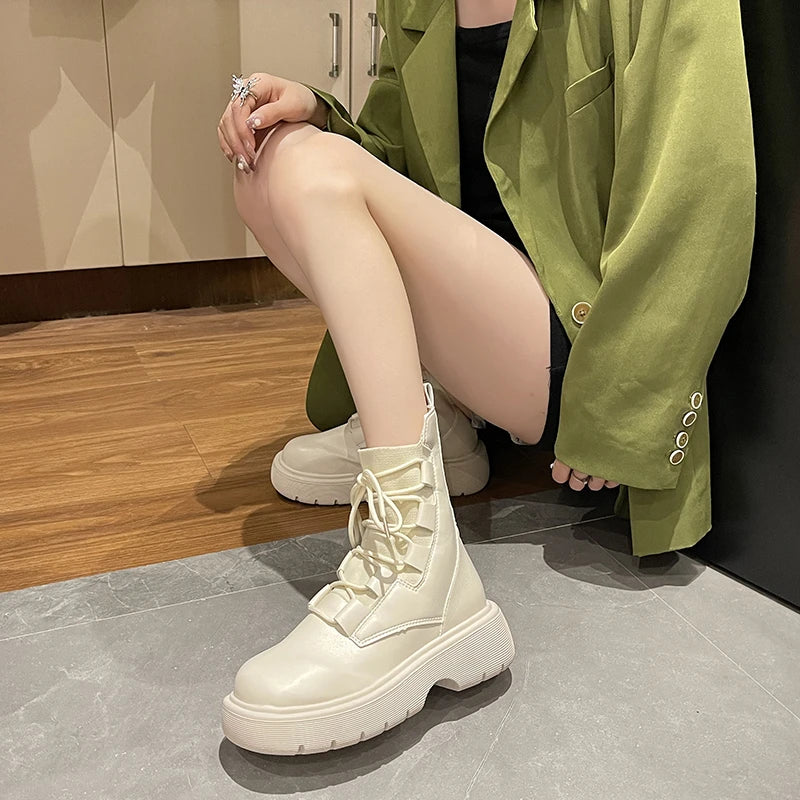 Soufree  -  Stretch Fabric Socks Boots Woman New Ladies Casual Cross-tied Fashion Boots Women Shoes Platform Boots Gothic Women