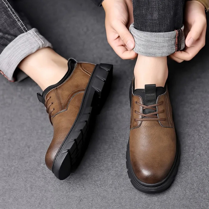 Soufree  -  Dress Shoes Men Autumn Trend New Business Casual Leather Shoes Men's Thick Soled Work Shoe Lace-up Sapato Social Masculino