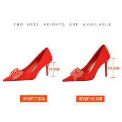 Soufree  -  Shoes Gemstone Bowknot Women Pumps Silks Satins High Heels Sexy Party Shoes Fashion Stilettos Wedding Shoes Stilettos