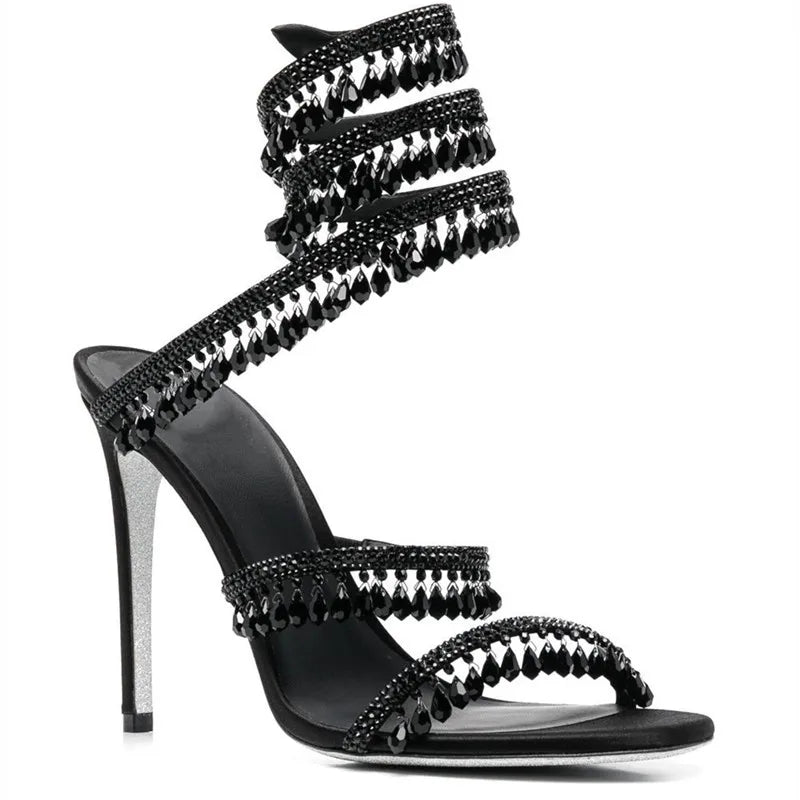 Soufree  -  Fashion Crystal Pendant Tassels Women Sandals Sexy Snake Coiled Stiletto High heels Gladiator sandals Summer Wedding Party Shoes