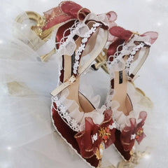 Soufree  -  Gorgeous Retro Red Pomegranate Lolita Flower Wedding High Heels Y2k Shoes Lolita Sweet Knot Shoes for Women Elegant and Classy