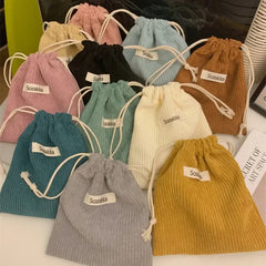 Soufree  -  Handbags Woman Jewelry Lipstick Cosmetic Tote Rope Bags Storag Pouch String Bag Cute Corduroy Small Coin Purse Drawstring Bag