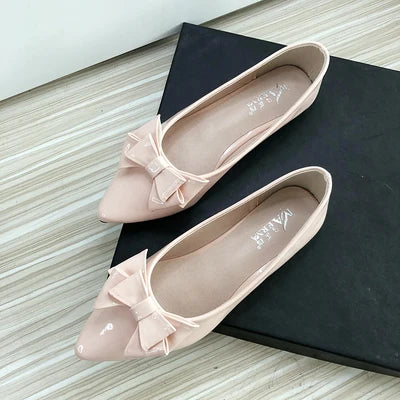 Soufree  -  Women Flats Wedding Shoes Pink Cherry Red Pointed Casual Shoes Female Summer Spring Slip on Bowknot Flat Heel Ballet Shoes 33-43