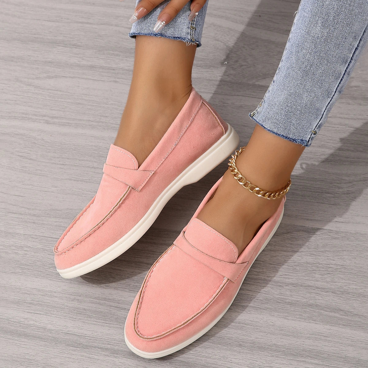 Soufree  -  Leather Nude Suede Flats Shoes Women Loafers Spring Autumn Walk Moccasin Metal Lock Tassel Soft Sole Mules Causal Slip on Shoes