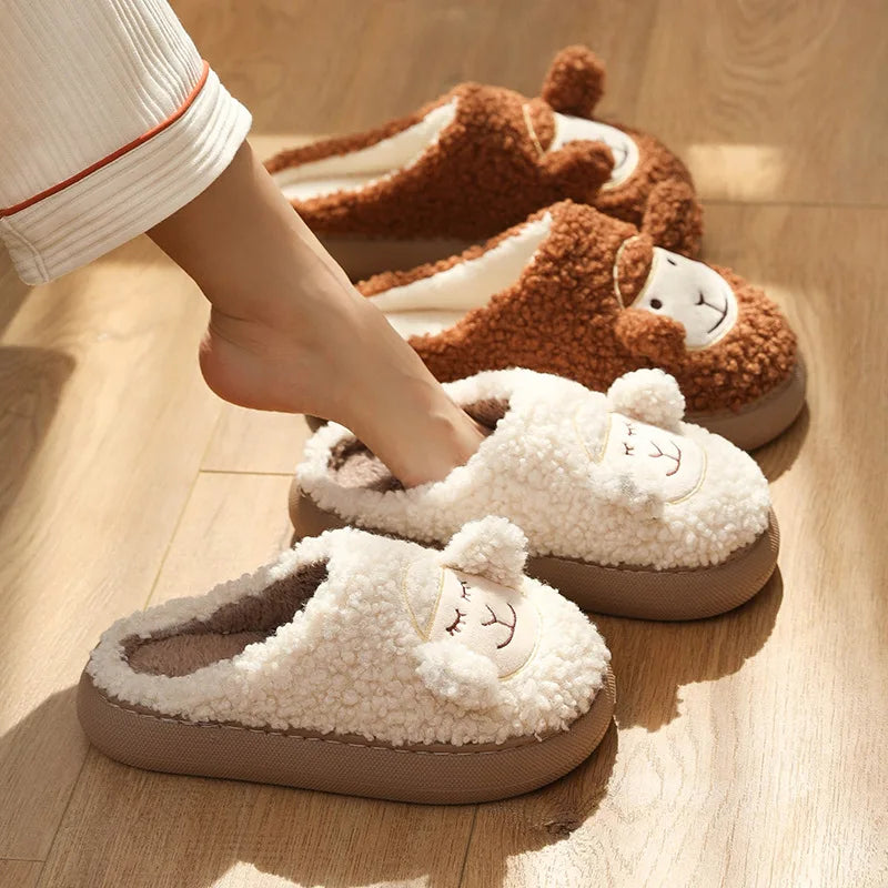 Soufree  -  Women Warm Fluffy Slippers Thick Sole Home Lover Winter Shoes Cute Cartoon Ear Soft Plush Platform Female Male Indoor Slipper